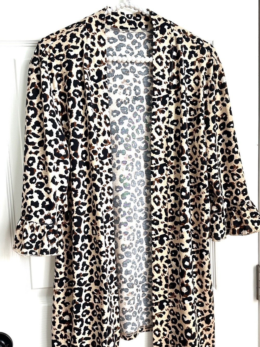 Leopard Print Open-Front Women's Coatigan - Beige/Black